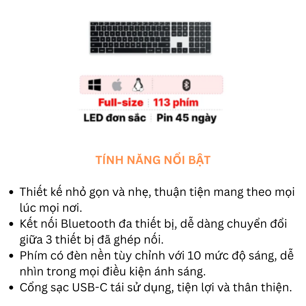 Bàn phím bluetooth Satechi Slim X1/X2/X3 Kết nối Blutooth 3 thiết bị, Pin dùng 45 ngày