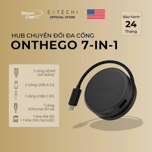 Satechi OntheGo Hub USB-C 7-trong-1 – Bộ chuyển đa cổng nhỏ gọn, hỗ trợ sạc nhanh 100W PD