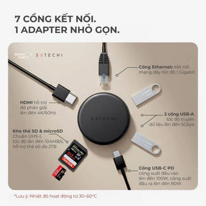 Satechi OntheGo Hub USB-C 7-trong-1 – Bộ chuyển đa cổng nhỏ gọn, hỗ trợ sạc nhanh 100W PD