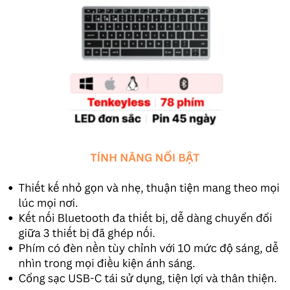 Bàn phím bluetooth Satechi Slim X1/X2/X3 Kết nối Blutooth 3 thiết bị, Pin dùng 45 ngày