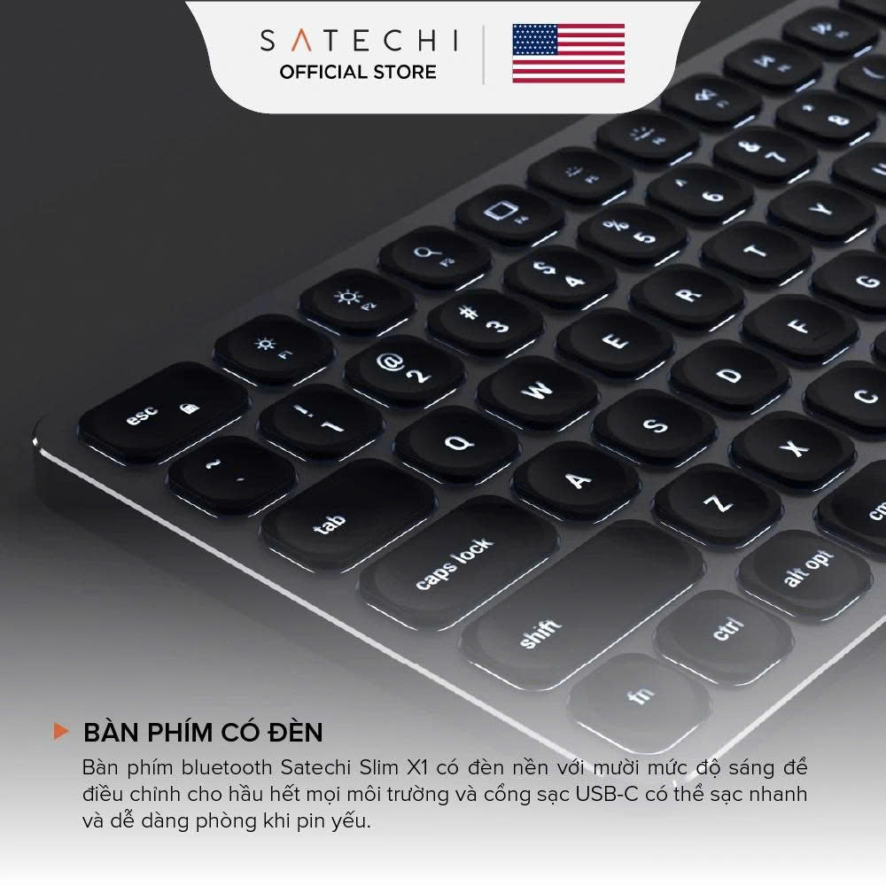 Bàn phím bluetooth Satechi Slim X1/X2/X3 Kết nối Blutooth 3 thiết bị, Pin dùng 45 ngày