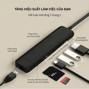 [THƯƠNG HIỆU MỸ] SATECHI Bộ chuyển đổi đa cổng USB C Hub 7 trong 1 của Satechi có HDMI 4K